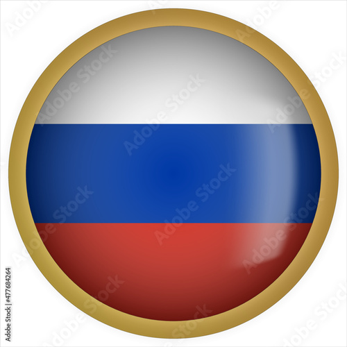 Russia 3D rounded Flag Button Icon with Gold Frame