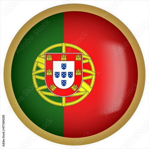 Free Download Portugal 3D rounded Flag Button Icon with Gold Frame - GFXLoad