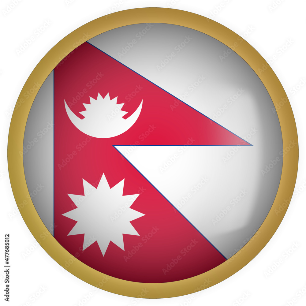 Nepal 3D rounded Flag Button Icon with Gold Frame Nepal 3D rounded Flag Button Icon with Gold Frame