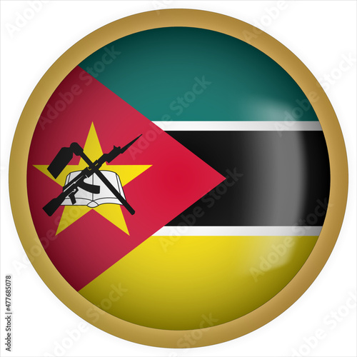 Free Download Mozambique 3D rounded Flag Button Icon with Gold Frame - GFXLoad