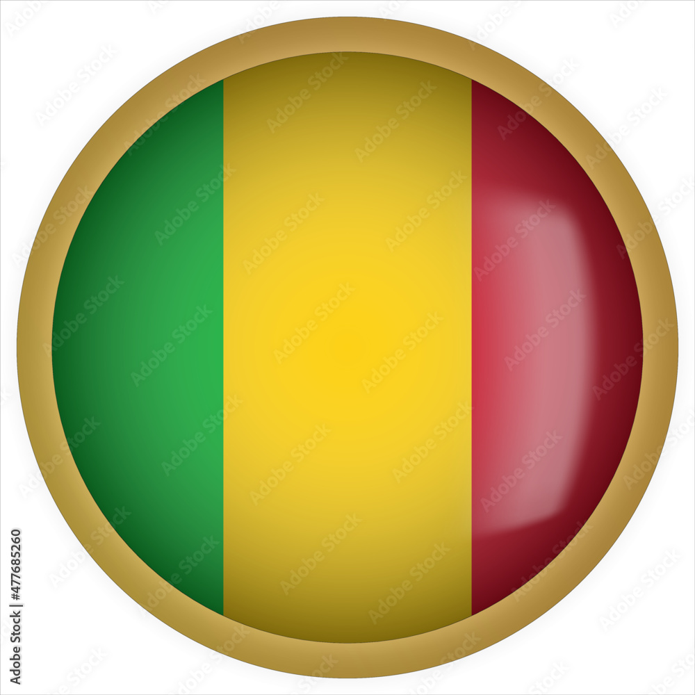 Fototapeta premium Mali 3D rounded Flag Button Icon with Gold Frame