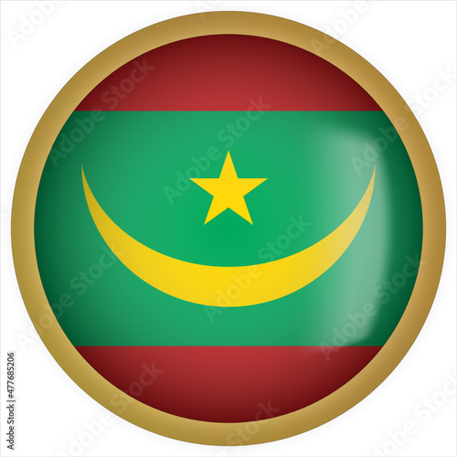 Free Download Mauritania 3D rounded Flag Button Icon with Gold Frame - GFXLoad