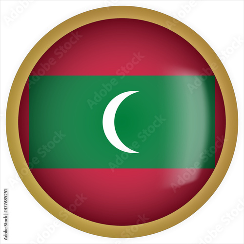 Free Download Maldives 3D rounded Flag Button Icon with Gold Frame - GFXLoad