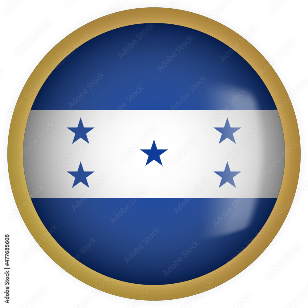 Honduras 3D rounded Flag Button Icon with Gold Frame Honduras 3D rounded Flag Button Icon with Gold Frame