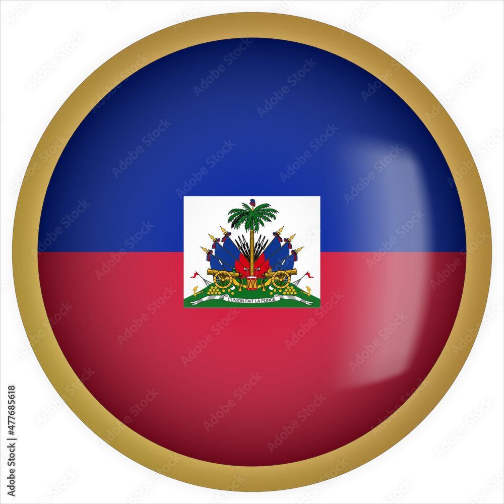 Fototapeta premium Haiti 3D rounded Flag Button Icon with Gold Frame
