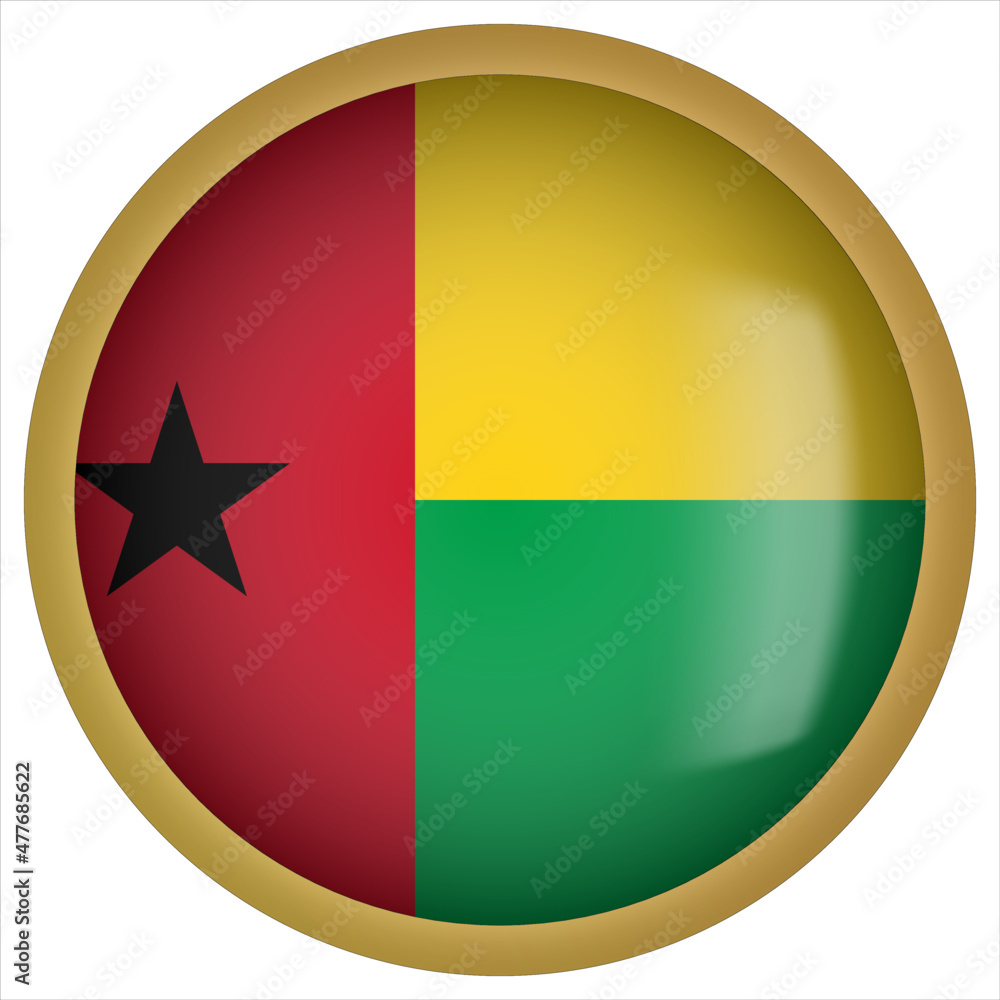 Guinea Bissau 3D rounded Flag Button Icon with Gold Frame Guinea Bissau 3D rounded Flag Button Icon with Gold Frame
