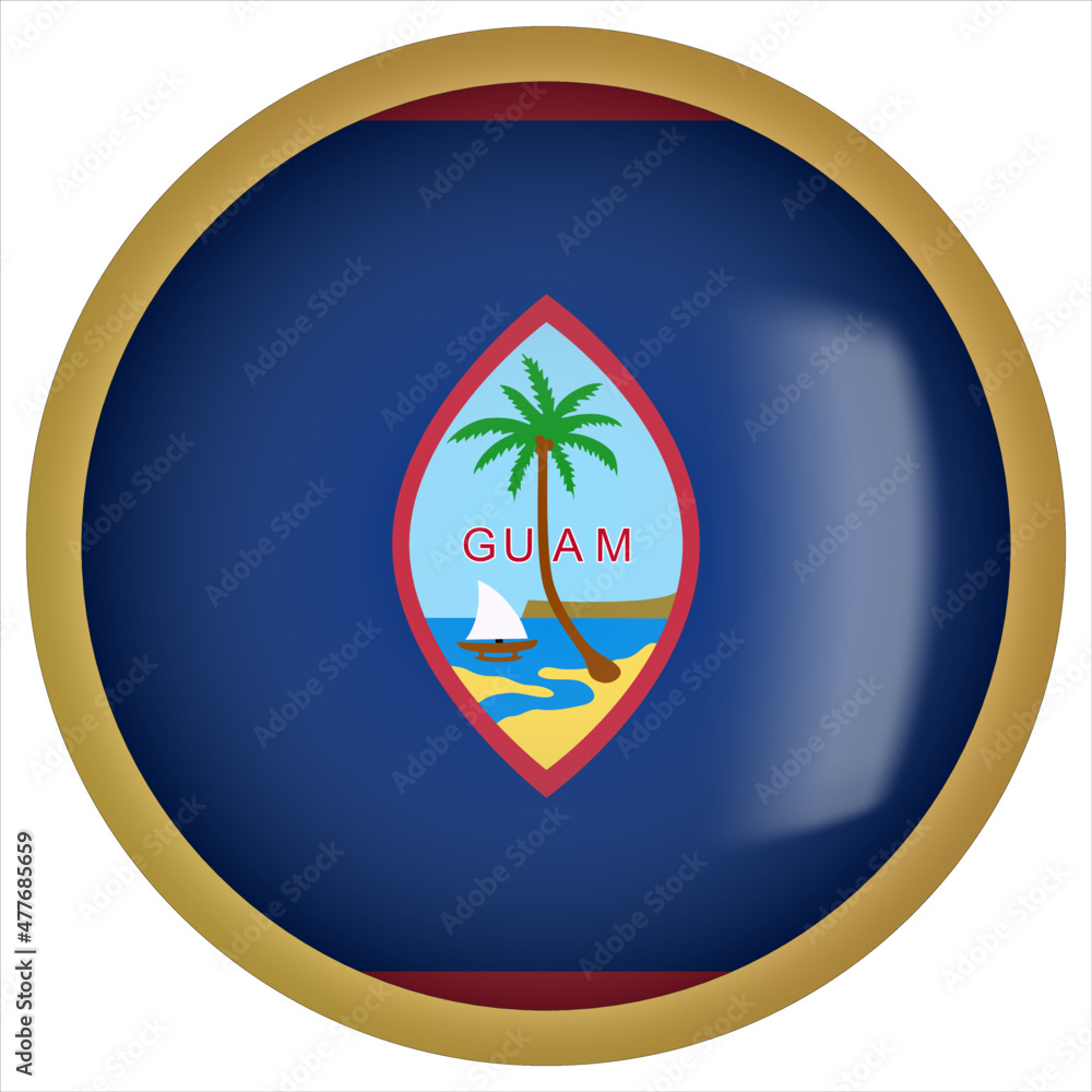Guam 3D rounded Flag Button Icon with Gold Frame Guam 3D rounded Flag Button Icon with Gold Frame