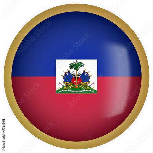 Free Download Haiti 3D rounded Flag Button Icon with Gold Frame - GFXLoad