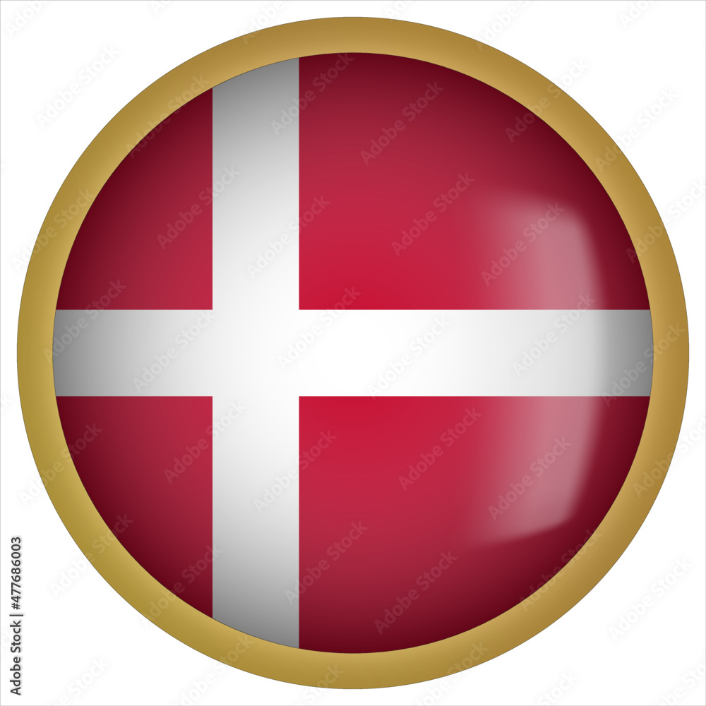 Denmark 3D rounded Flag Button Icon with Gold Frame Denmark 3D rounded Flag Button Icon with Gold Frame