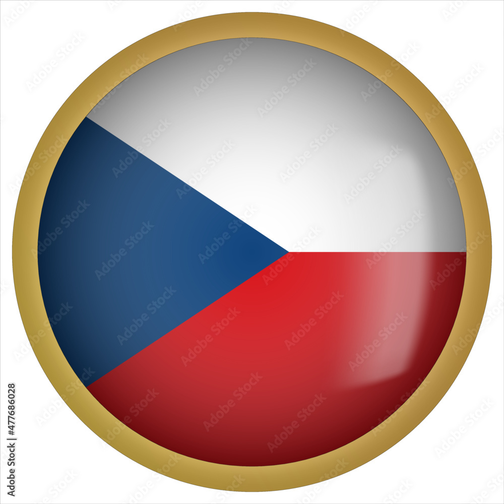 Fototapeta premium Czech Republic 3D rounded Flag Button Icon with Gold Frame