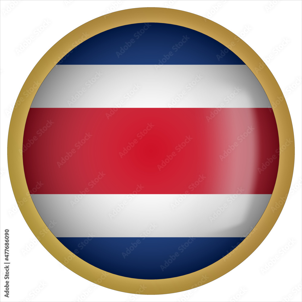 Costa Rica 3D rounded Flag Button Icon with Gold Frame Costa Rica 3D rounded Flag Button Icon with Gold Frame