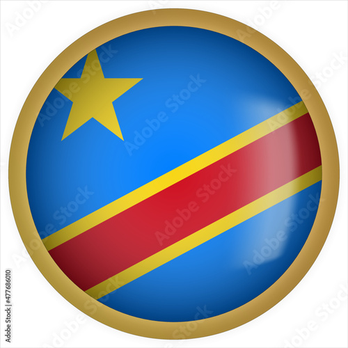 Free Download Democratic Republic of the Congo 3D rounded Flag Button Icon with Gold Frame - GFXLoad