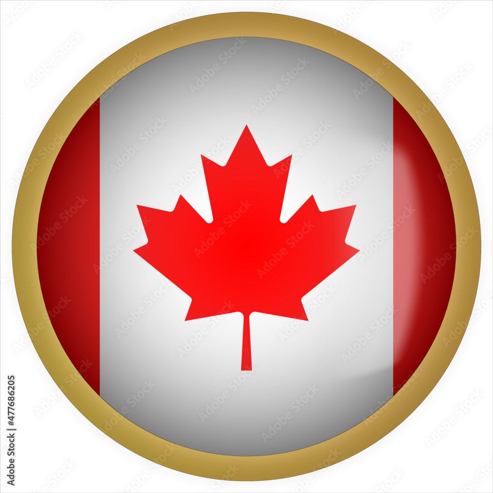 Canada 3D rounded Flag Button Icon with Gold Frame Canada 3D rounded Flag Button Icon with Gold Frame
