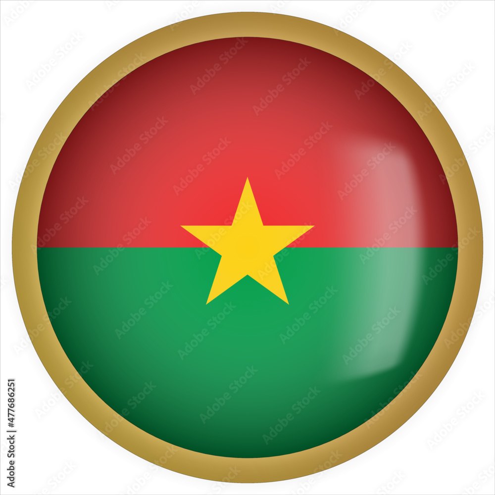 Burkina Faso 3D rounded Flag Button Icon with Gold Frame Burkina Faso 3D rounded Flag Button Icon with Gold Frame