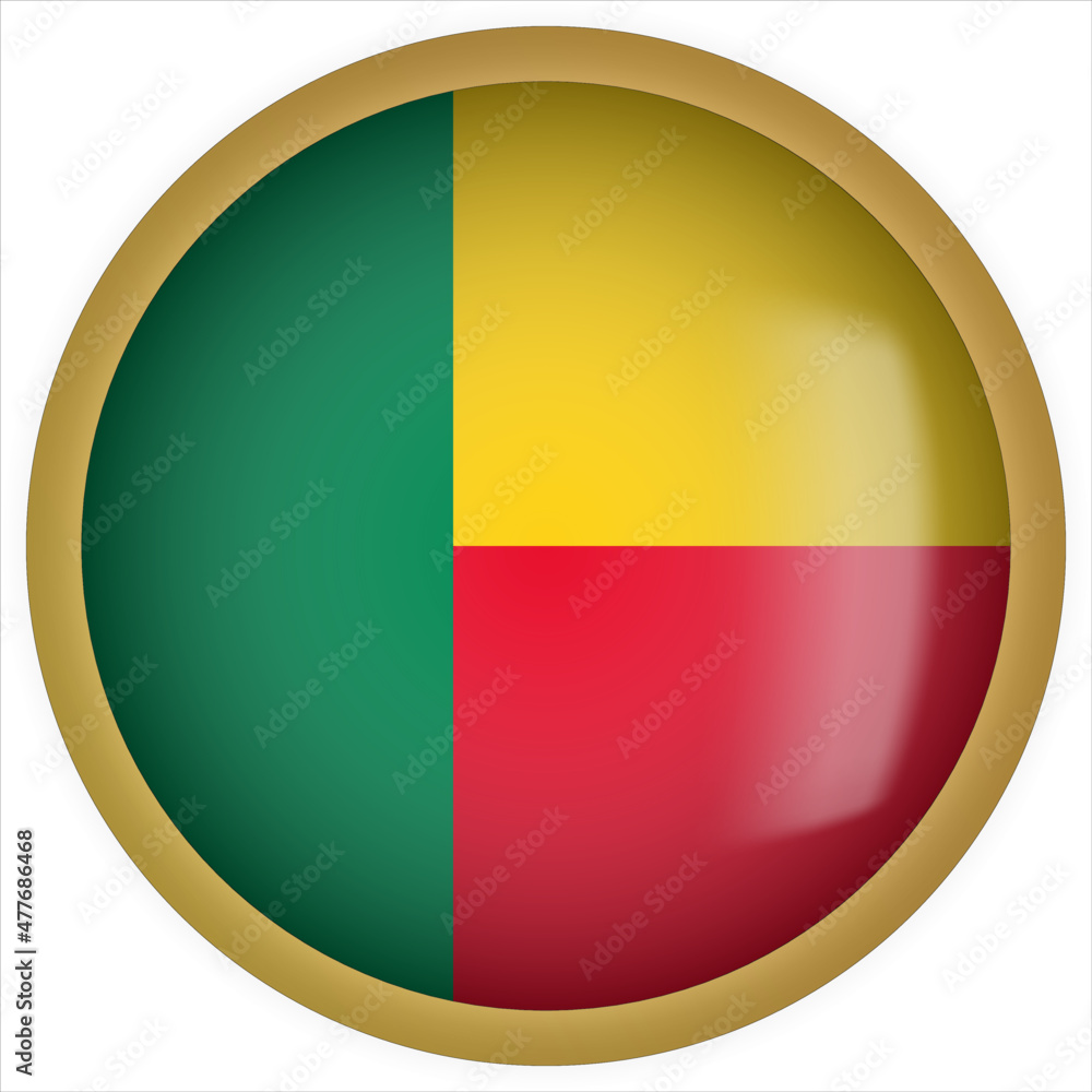 Benin 3D rounded Flag Button Icon with Gold Frame Benin 3D rounded Flag Button Icon with Gold Frame