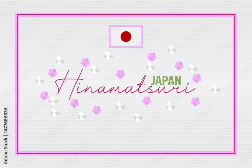 Hinamatsuri Festival in Japan. Japanese flag symbol. Japanese flowers vector illustration. 