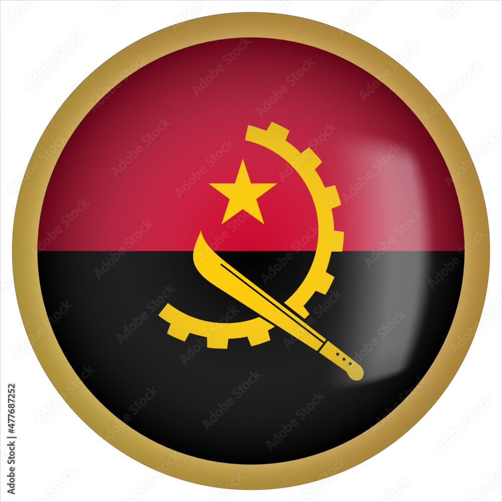 Angola 3D rounded Flag Button Icon with Gold Frame Angola 3D rounded Flag Button Icon with Gold Frame