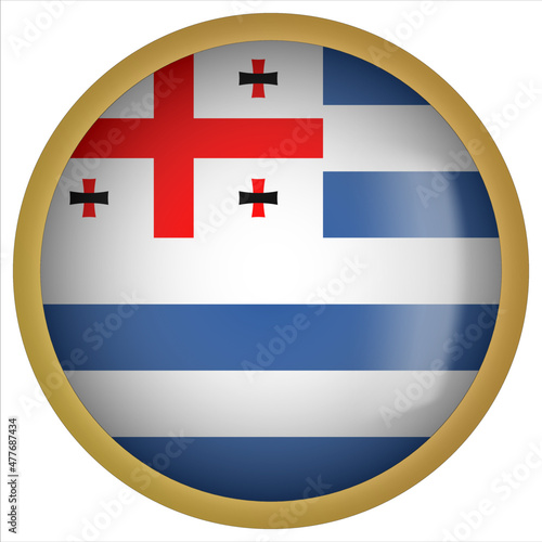 Adjara 3D rounded Flag Button Icon with Gold Frame
