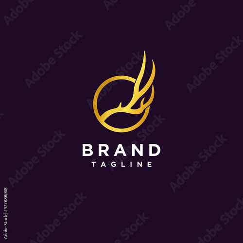 Deer antler logo design expanding outward from within a circle. Represents the wild and exciting nature.