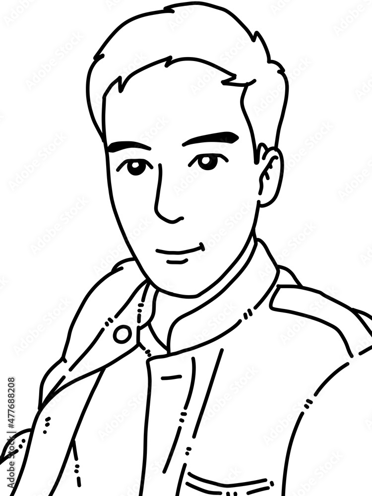 black and white of cute man cartoon for coloring