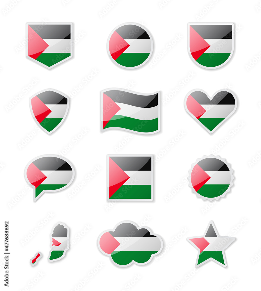 Palestine - set of country flags in the form of stickers of various shapes. Palestine - set of country flags in the form of stickers of various shapes.