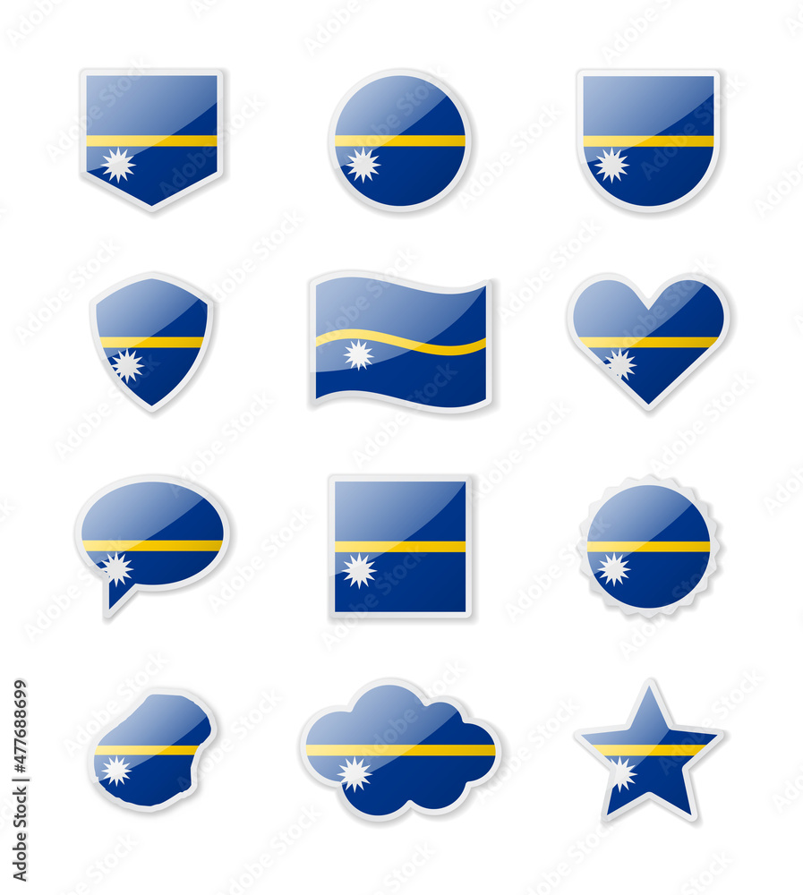 Nauru - set of country flags in the form of stickers of various shapes. Nauru - set of country flags in the form of stickers of various shapes.