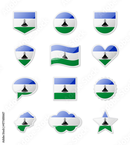 Lesotho - set of country flags in the form of stickers of various shapes.