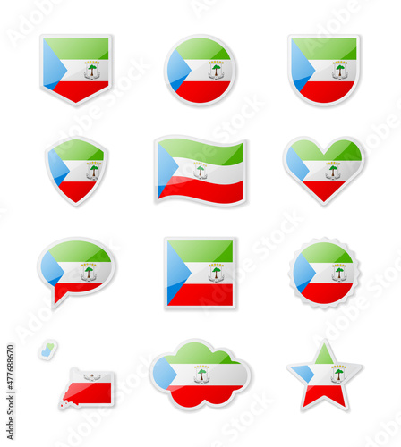 Free Download Equatorial Guinea - set of country flags in the form of stickers of various shapes. - GFXLoad