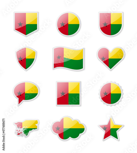 Guinea-Bissau - set of country flags in the form of stickers of various shapes.