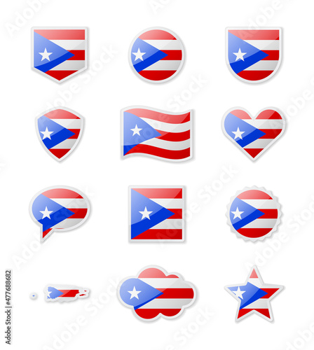 Puerto Rico - set of country flags in the form of stickers of various shapes. Free Download Puerto Rico - set of country flags in the form of stickers of various shapes. - GFXLoad