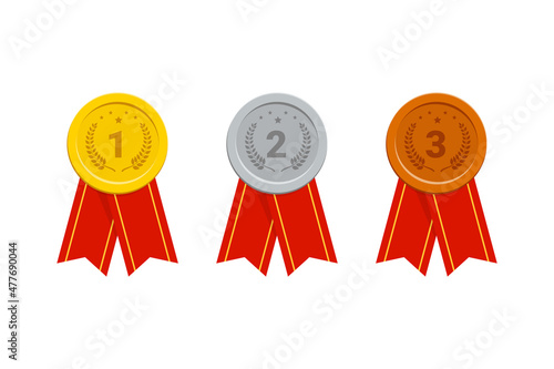 Gold silver bronze medal. Game winner prize medal icons vector illustration.