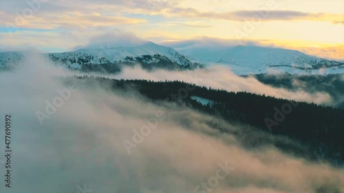 Hyperlapse of sea of clouds in Carpathian mountains photo