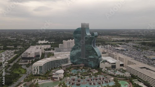 Orbiting aerial of dramatic architecture of Seminole Hard Rock Hotel photo