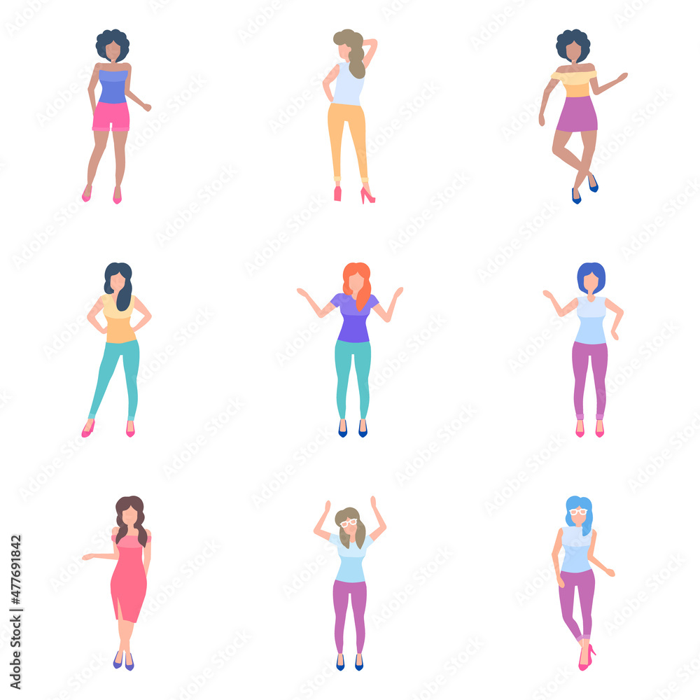 Dancing Girl Flat Icon Set Isolated On White Background Dancing Girl Flat Icon Set Isolated On White Background