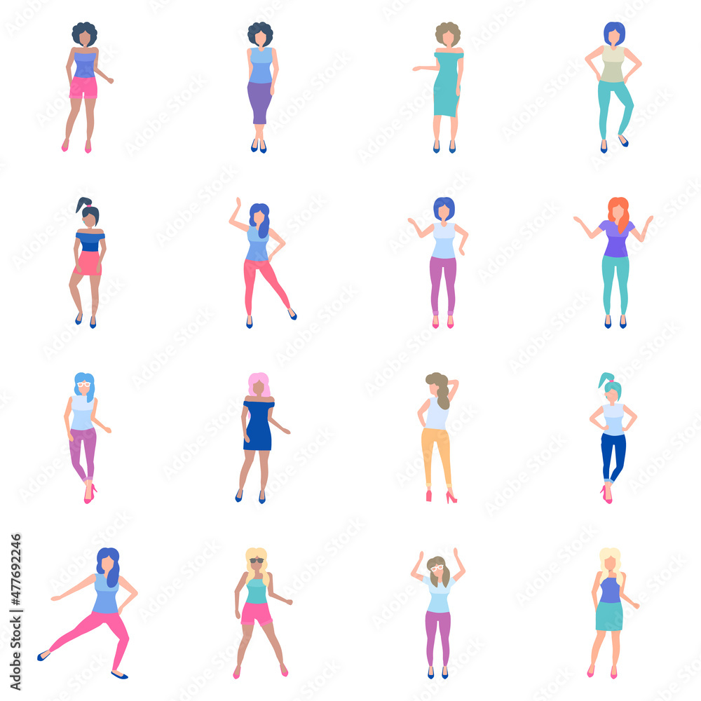 Dancing Girl Flat Icon Set Isolated On White Background Dancing Girl Flat Icon Set Isolated On White Background