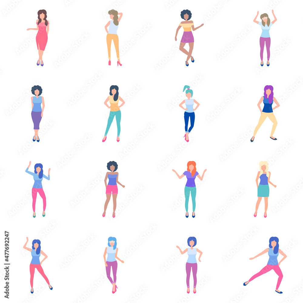 Dancing Girl Flat Icon Set Isolated On White Background Dancing Girl Flat Icon Set Isolated On White Background