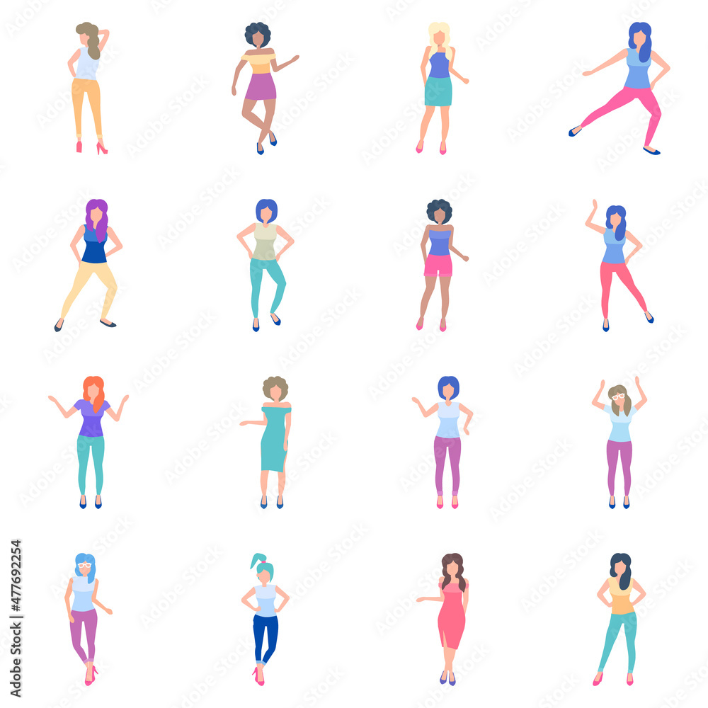 Dancing Girl Flat Icon Set Isolated On White Background Dancing Girl Flat Icon Set Isolated On White Background