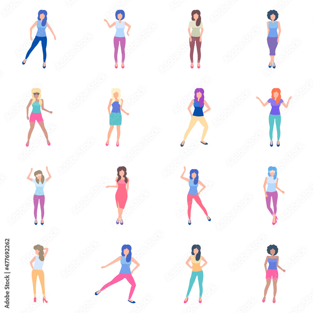 Dancing Girl Flat Icon Set Isolated On White Background Dancing Girl Flat Icon Set Isolated On White Background