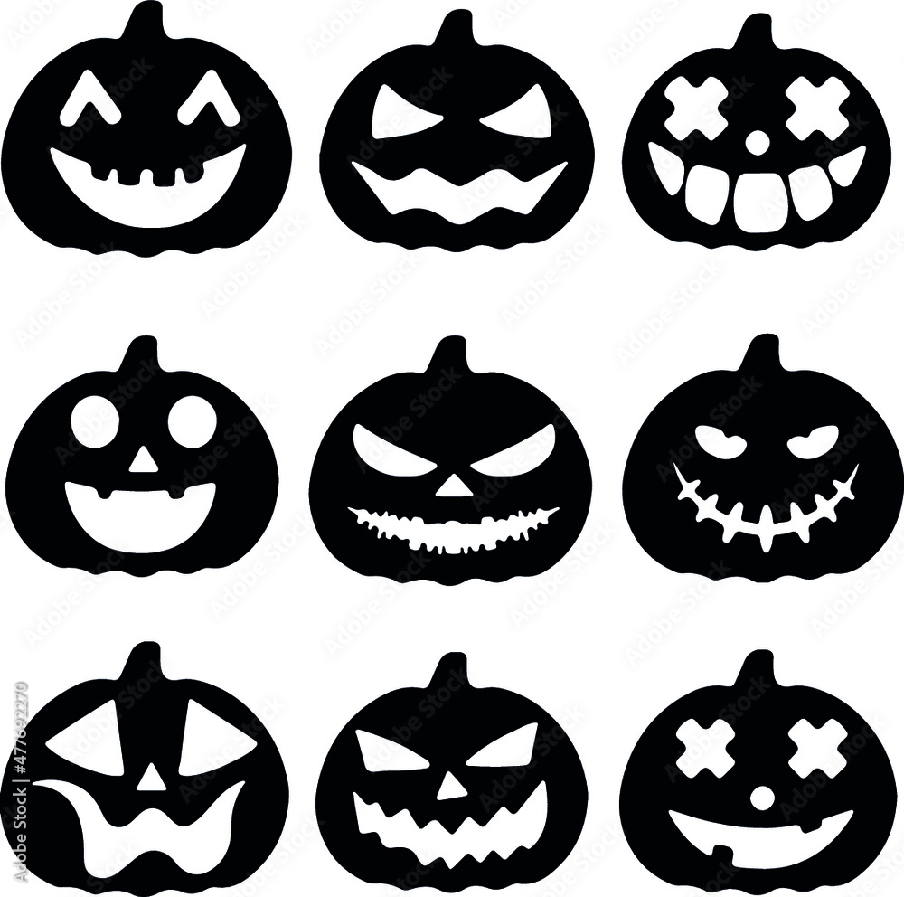 Obraz premium Halloween Pumpkin Faces Silhouette Pack