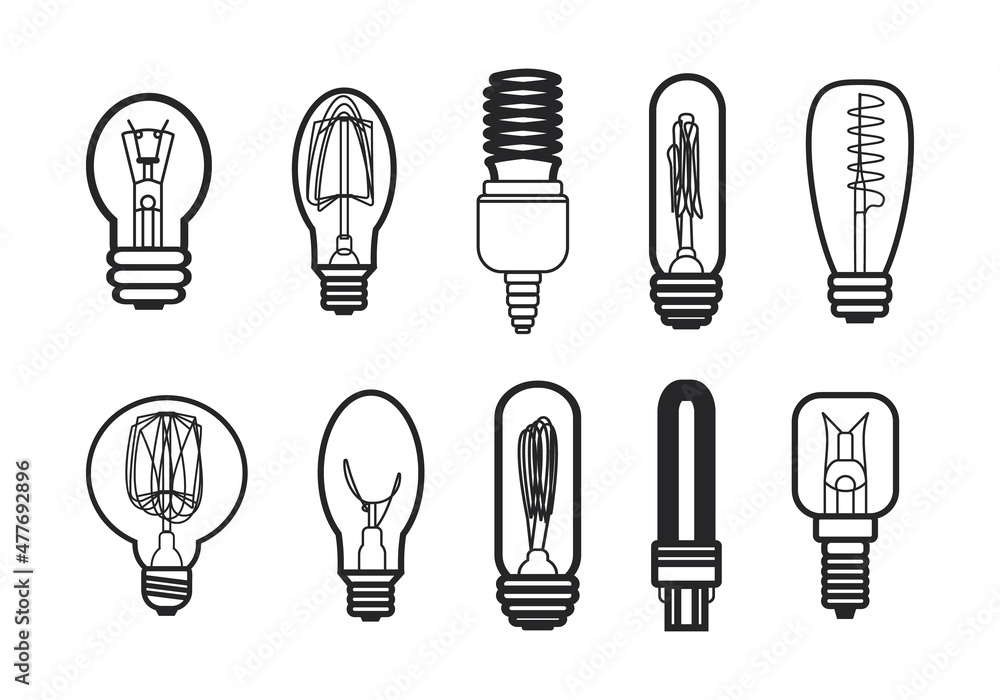 Fluorescent lamp set outline style. Simple vector illustration. Protection of Nature. Fluorescent lamp set outline style. Simple vector illustration. Protection of Nature.