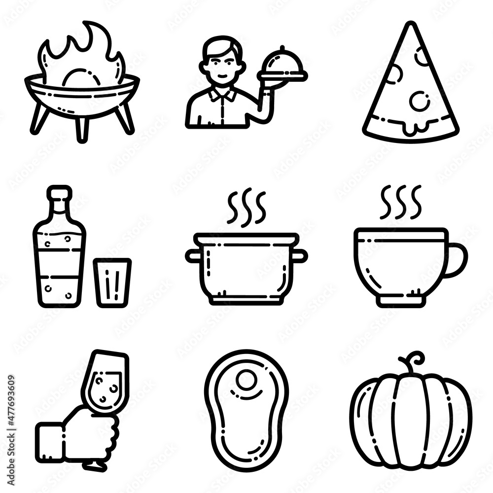 Food Set Flat Icon Set Isolated On White Background Food Set Flat Icon Set Isolated On White Background
