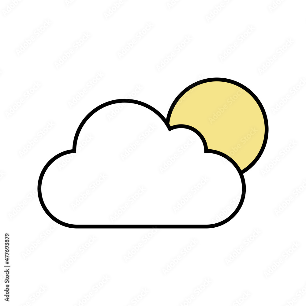 Cloud with sun icon. Simple design. Cartoon style. Weather forecast. App element. Vector illustration. Stock image. Cloud with sun icon. Simple design. Cartoon style. Weather forecast. App element. Vector illustration. Stock image.