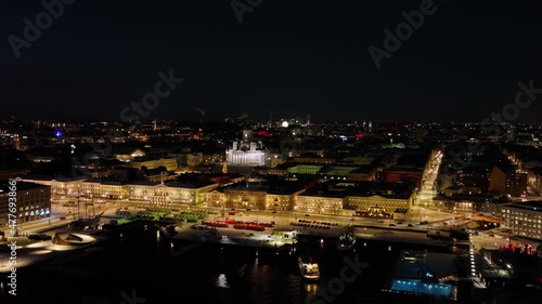 Wallpaper Mural Aerial drone view of Illuminated Helsinki south harbor, Christmas evening in Finland Torontodigital.ca