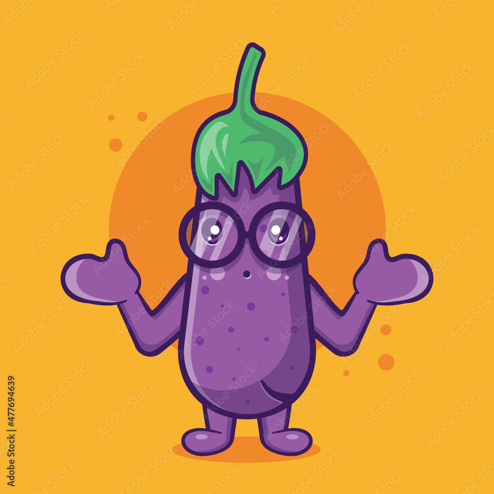 cute eggplant character mascot with confused gesture isolated cartoon in flat style design