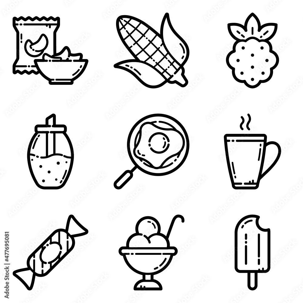 Food Set Flat Icon Set Isolated On White Background Food Set Flat Icon Set Isolated On White Background
