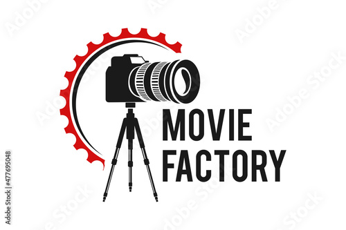 Gear Cog Wheel Factory Cameraman for Film Movie Cinema Production Studio logo design