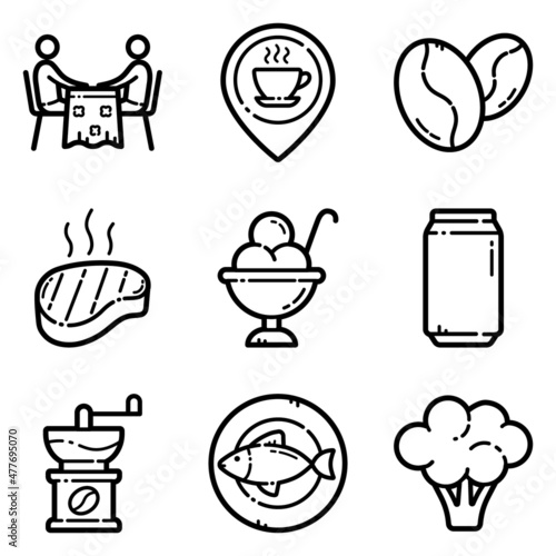 Food Set Flat Icon Set Isolated On White Background