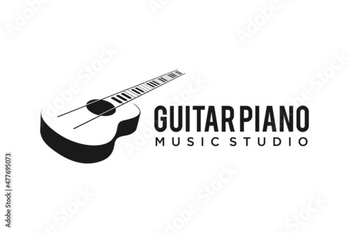 Guitar Strings and Piano Key Music Instrument logo design
