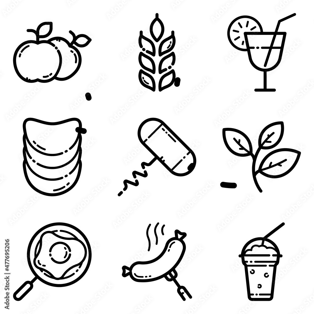 Food Set Flat Icon Set Isolated On White Background Food Set Flat Icon Set Isolated On White Background