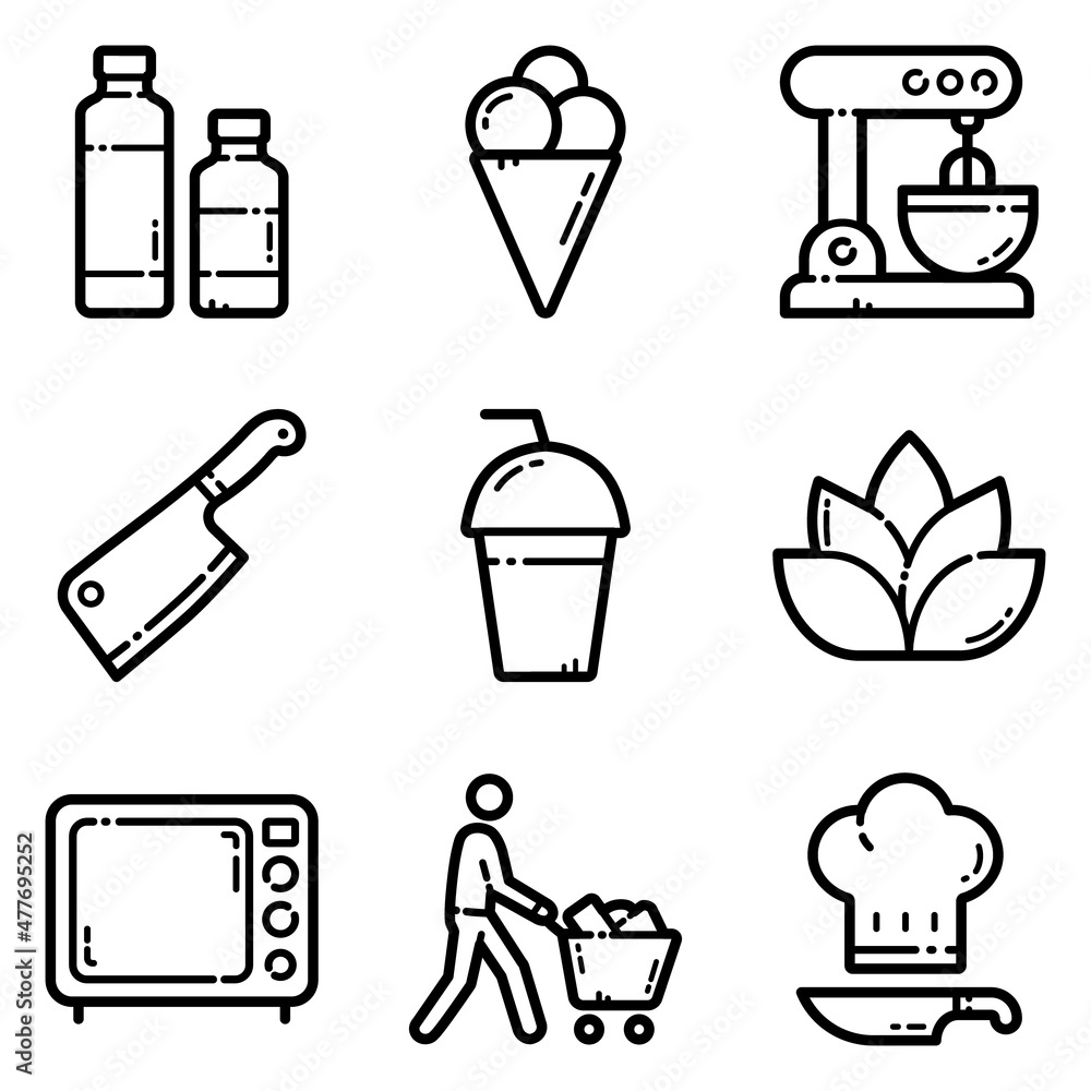 Food Set Flat Icon Set Isolated On White Background Food Set Flat Icon Set Isolated On White Background